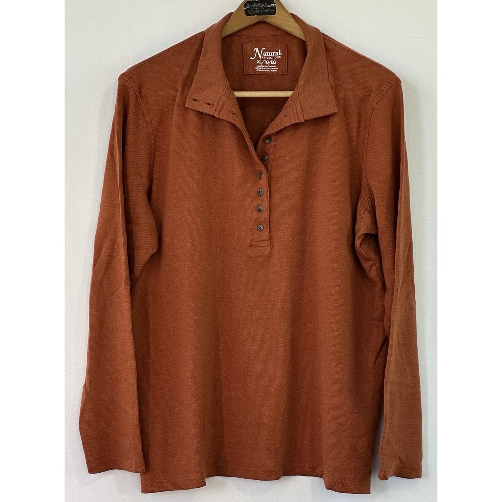 Natural Reflections Rust Henley Top Sweater Women's XL Comfort Athleisure